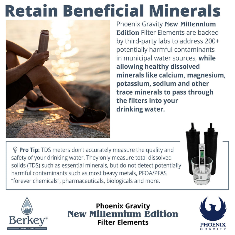 Berkey - Phoenix Gravity New Millennium Edition Filter Elements -NSF 42/372- NMCL Endorsed Replacement in Lieu of Black Berkey Elements BB9-2 Set of 2 2 Filters
