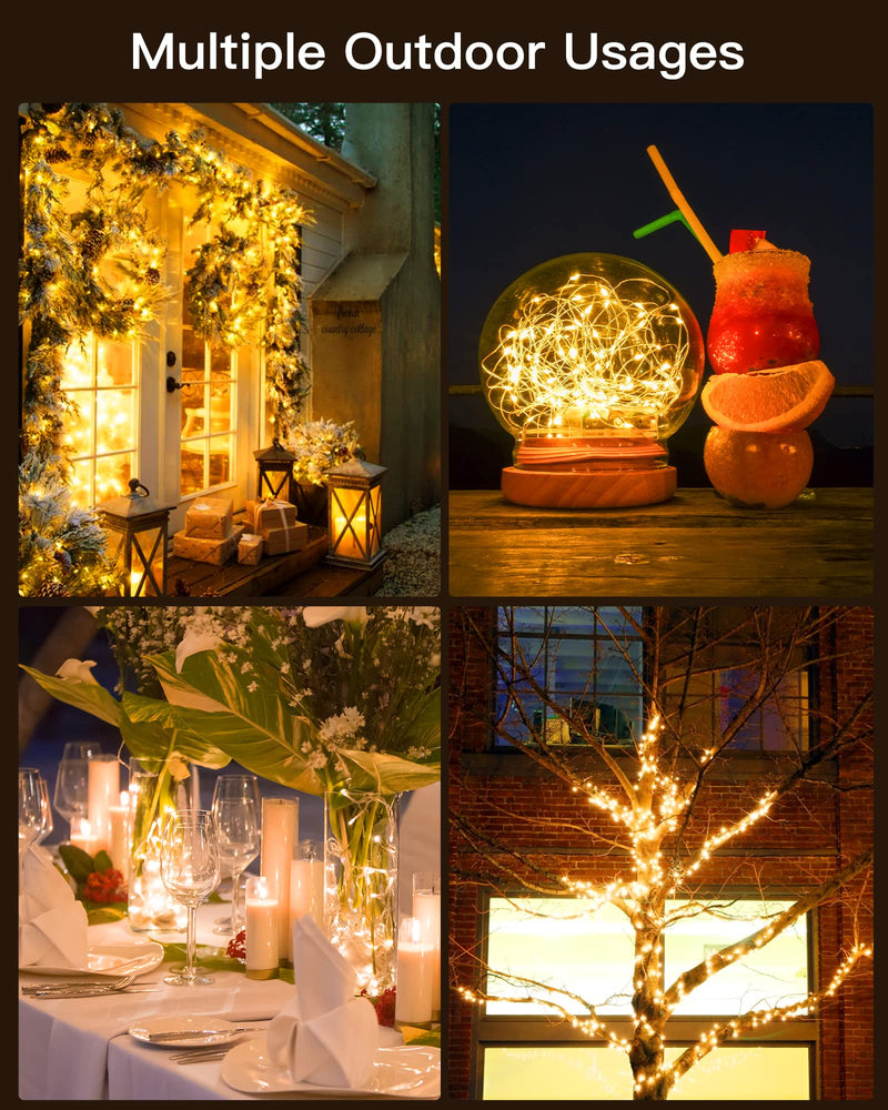 Brightown Solar String Lights, 2 Packs Total 66Ft 200 LED Solar Fairy Lights with 8 Modes, Waterproof Solar Lights for Outside Patio Yard Tree Wedding Christmas(Warm White) 33FT*2Packs Warm White