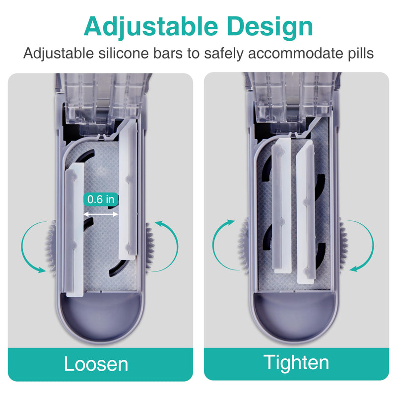 Fullicon Multiple Pill Cutter - Adjustable for Small Pills With Accurate Alignment, Stainless Steel Cutting Blade & Guard, Splitter With Free Brush & Box (Grey) Grey