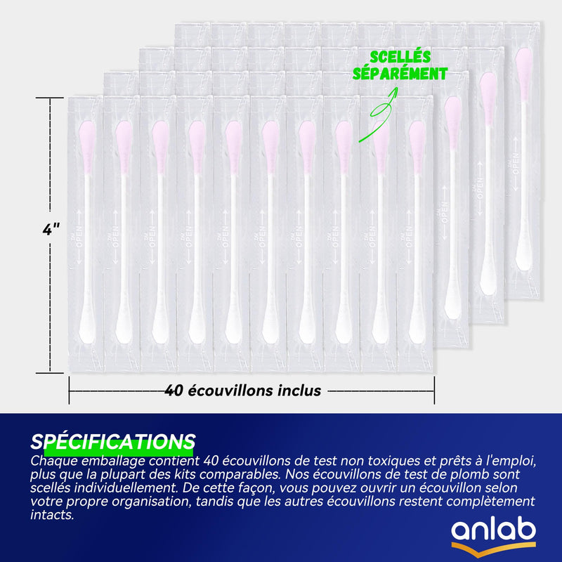 anlab™ Lead Test Kit | Rapid Results in Less Than 30 Seconds | All-in-One, No Vinegar Needed | Check Lead in Painted Surfaces, Wood, Metal & More | Disposable Cotton Swabs - (40 Count)