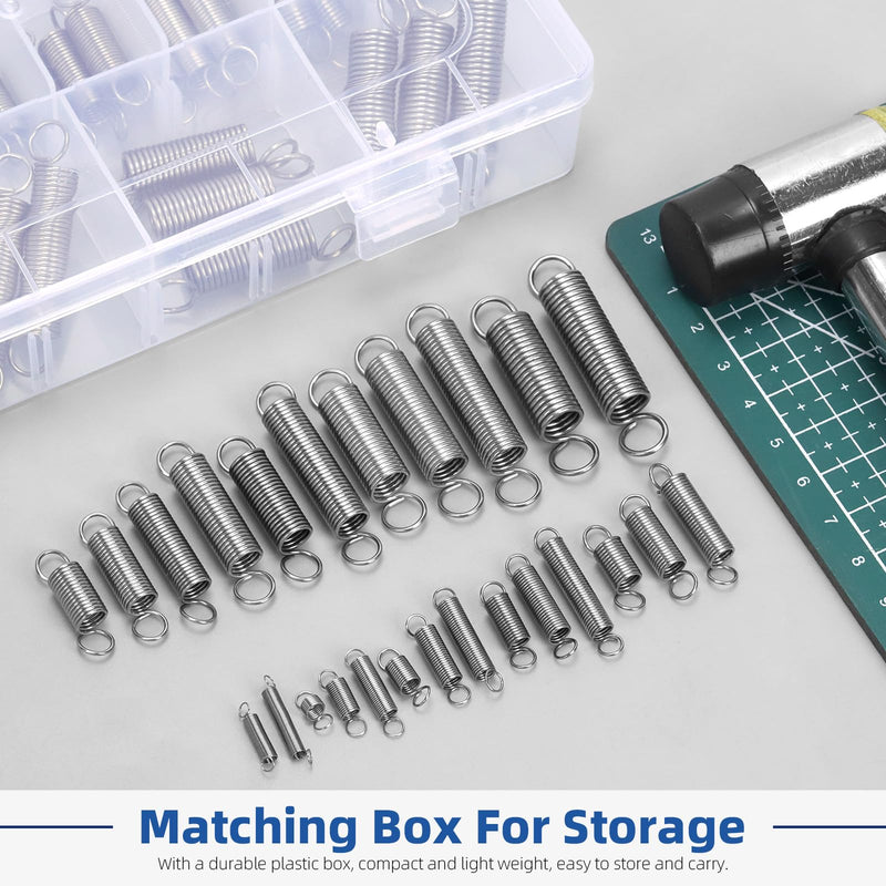 Glarks 100pcs Stainless Steel Extension Springs with Double Hook Sets 25 Sizes Small Spring Tension Spring Wire Assortment for Machinery Construction Industrial 100