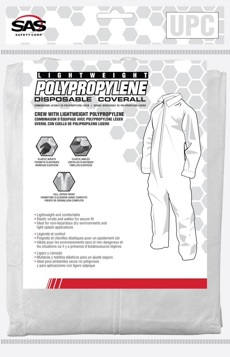 SAS Safety Corp Disposable Polypropylene Coveralls | General Purpose Crew Neck Work Coverall | 3X-Large
