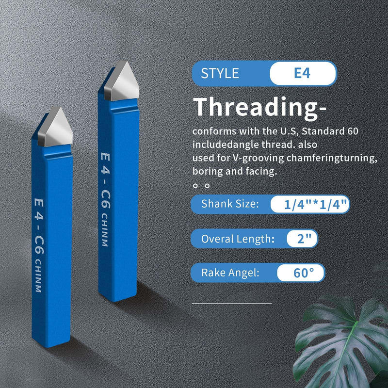 10PCS 1/4" Metal Lathe Tooling Carbide Tip Tipped Cutter Tool,C6 Bit Cutting Set,for Metal Lathe Turning, Boring, and Chamfering