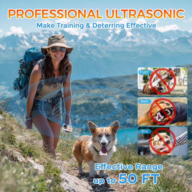 TATA: PupGuide 3000 Pro - 2-in-1 Ultrasonic Dog Remote Trainer, Bark Deterrent & Shock Collar - 4 Modes, Waterproof-Adjustable, Dual Pet Training