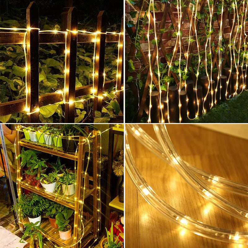 Solar Rope Light Waterproof IP65 39FT 100LEDs Outdoor LED ‎Solar Outdoor Lights for Party Garden Yard Home Wedding Christmas Halloween Holiday Tree Decoration Lighting Warm White 100 LED