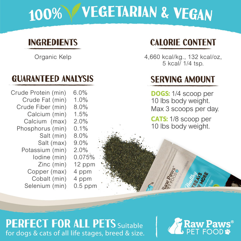 Raw Paws Organic Kelp for Dogs & Cats, 16-oz - Iodine Rich for Thyroid, Digestive & Immune Health - Seaweed Powder for Dogs, Sea Kelp for Cats, Kelp Supplement for Dogs, Dried Kelp Powder for Dogs 16 oz - PawsPlanet Australia