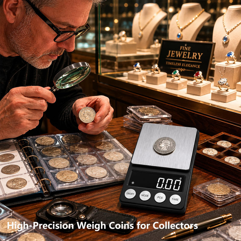 GPY Digital Coin Scale 500g x 0.01g Gram Scale 0.01g Accuracy Jewelry Scale | Coin Scale for Coin Collectors Portable Pocket Precision Scale for Gold, Jewerly, Coin, Herb, Powder with Calibration Weight