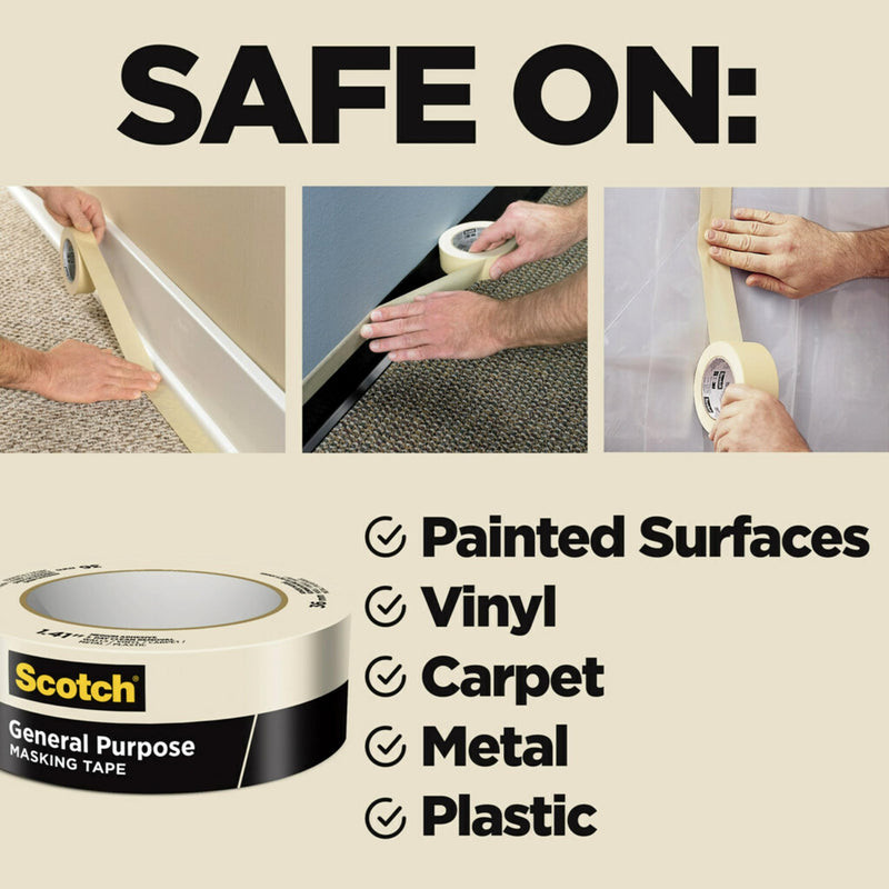 Scotch General Purpose Masking Tape, Tan, Tape for Labeling, Bundling and General Use, Multi-Surface Adhesive Tape, 0.94 Inches x 60 Yards, 1 Roll 0.94 in