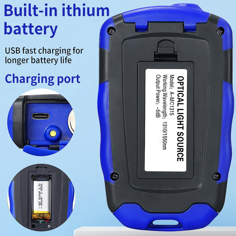 Rechargeable Fiber Optic Light Source A-MC1315 Fiber Optic stabilized Light Source RJ45 Network Testing Single-Mode Dual wavelength 1310 1550nm Suitable for SC/FC/ST/LC Interface with 1 FC-LC Adapter