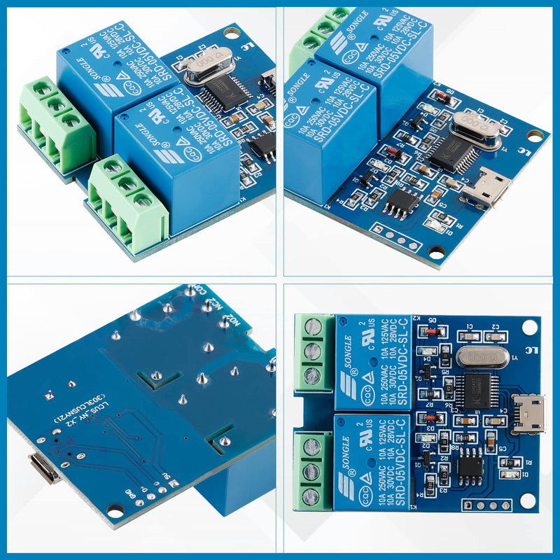 2Pcs LCUS-2 Type Dual-Channel Semiconductor Chip Housings 2-Channel USB Relay Module 5V Relay Module Onboard CH340 Microcontroller Chip USB Intelligent Control Switch Module