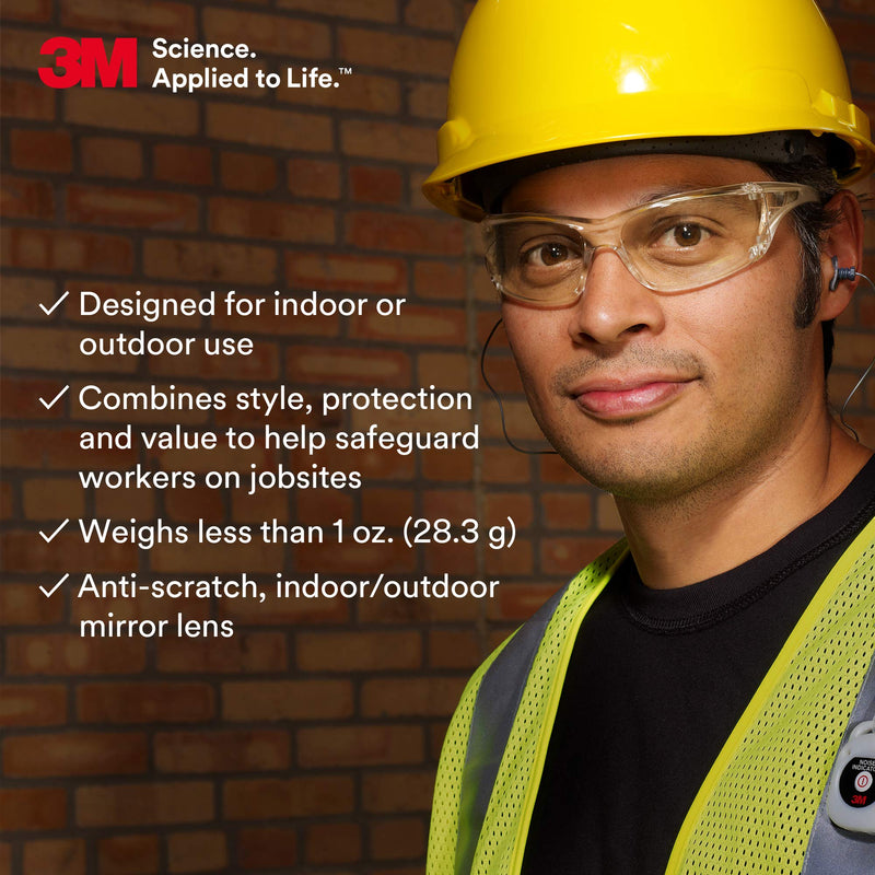 3M Safety Glasses, Virtua AP, 20 Pack, ANSI Z87, Indoor/Outdoor, Clear Mirror Lens, Gray Frame, Side Shields, Lightweight Light Gray Lens, Light Gray Frame Pack of 20 Anti-scratch