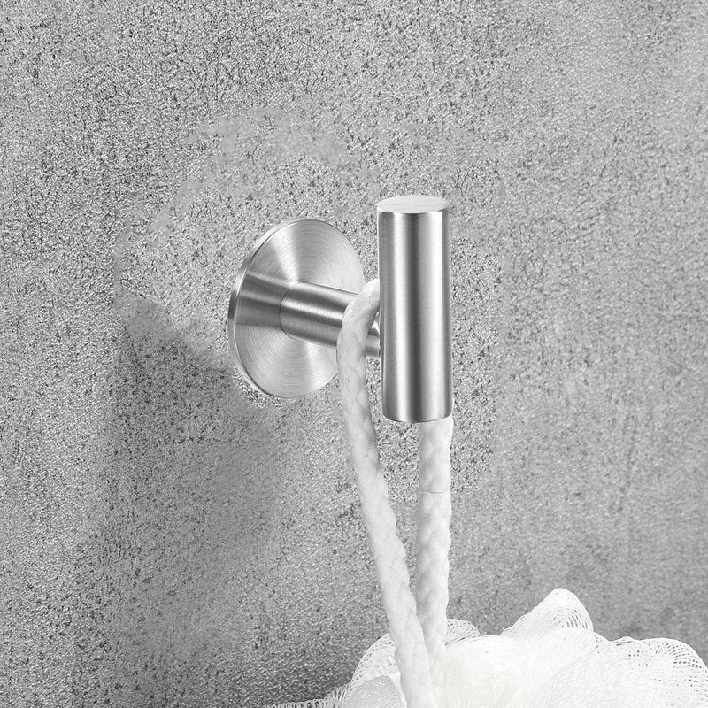 Vuzvuv Adhesive Hooks Brushed Nickel SUS304 Stainless Steel Towel Hooks Heavy Duty Waterproof Wall Hooks Self Adhesive Coat Robe Towel Hooks for Bathrooms Kitchen Hotel Wall Mounted Hooks - 2 Pack Silver-2 Pcs