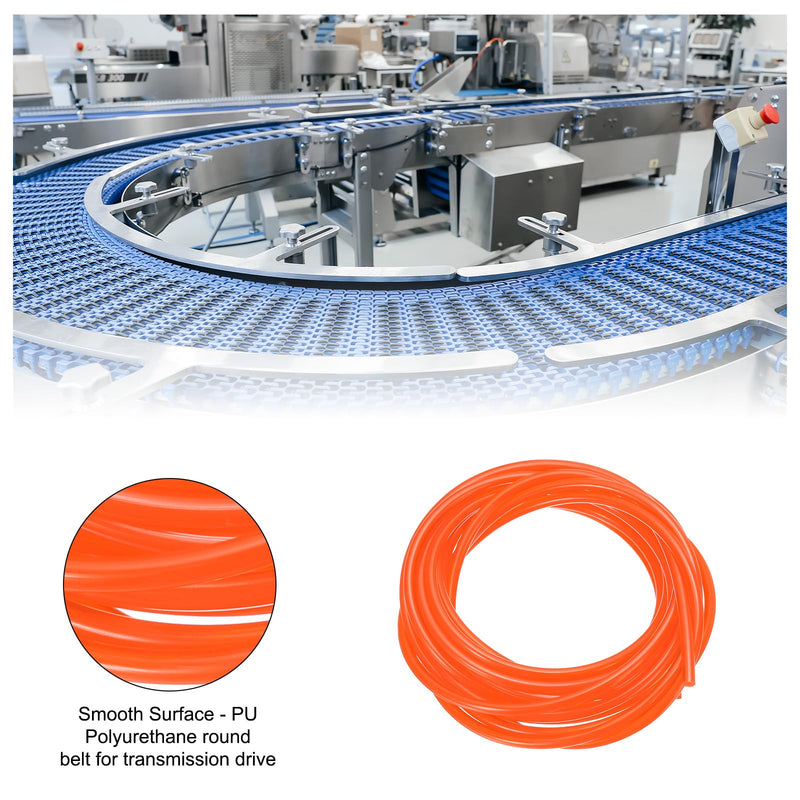 uxcell Polyurethane Round Belts 3mm Dia, 3 Meters (10ft) Length PU Polyurethane Belt for Drive Transmission (Smooth Surface, Orange) 3mm×3m (D×L) 1