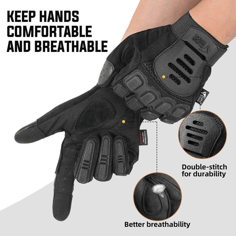 ZUNE LOTOO Touchscreen Tactical Gloves Men with TPR Finger Impact Protection & Palm Padded for Motorcycle Airsoft Paintball Range Work Black Full Finger Small