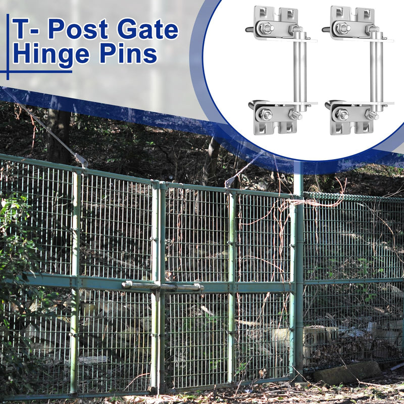 MorningRo 1 Set T Post Gate Hinge Pins Set Steel Farm Gate Hanger Hardware from a Metal T Post, for Ranch, Garden, Backyard, Install Easy