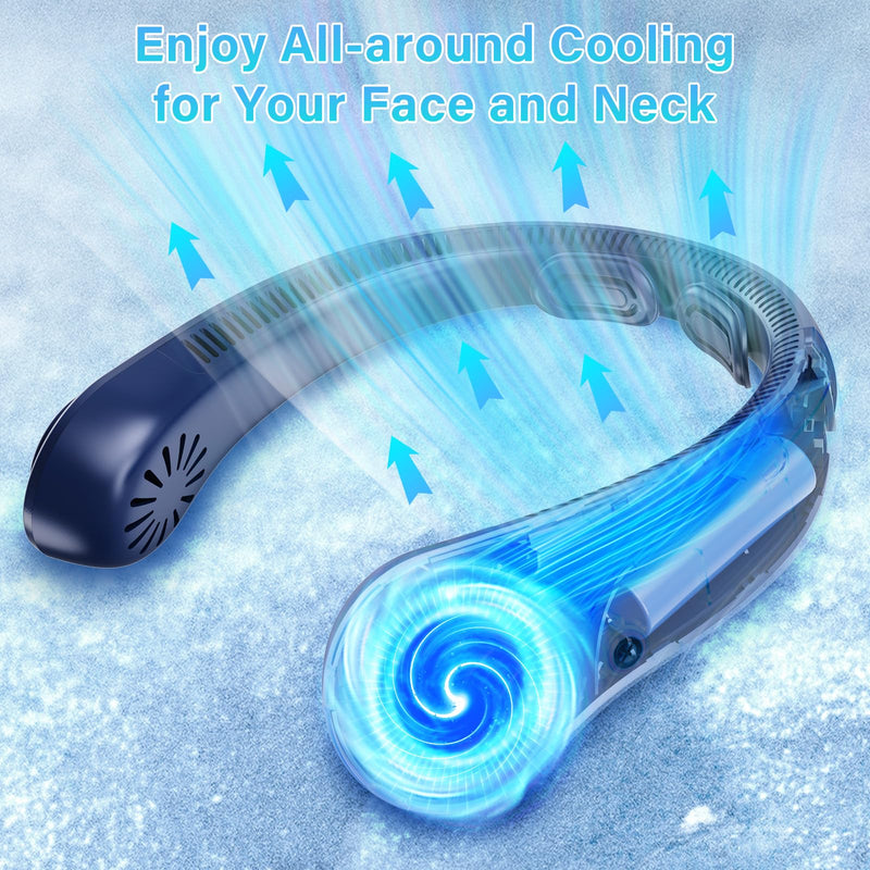 Portable Neck Fan Rechargeable, 5 Speeds, Lightweight, Long Lasting, Battery Operated All-Around Cooling Quiet Personal Fans for Travel Camping Cooling Essentials, Birthday Gifts for Women Men Mom Dad Blue