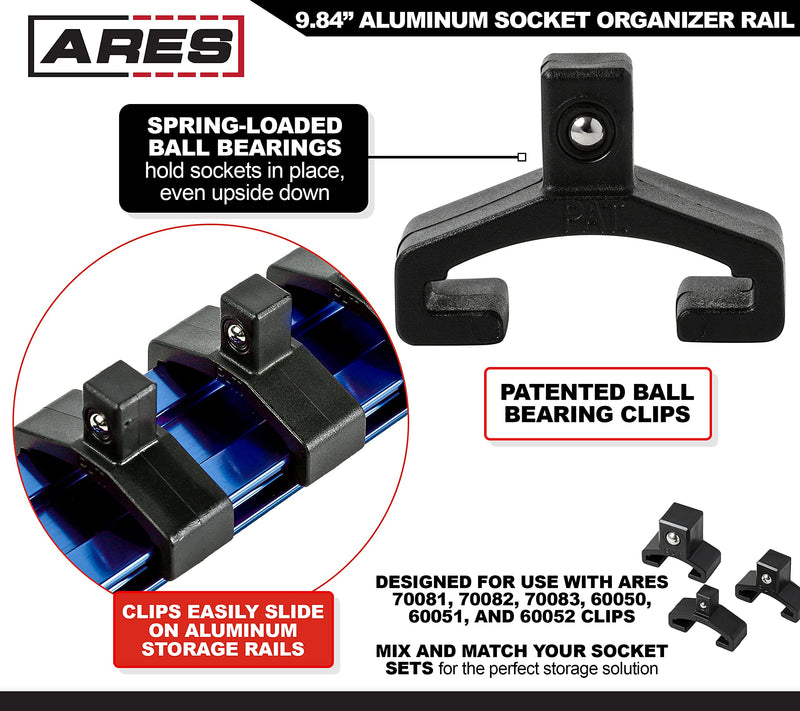 ARES 60076-1/4-Inch Drive Blue 9.84-Inch Socket Organizer - Aluminum Rail Stores up to 10 Sockets and Keeps Your Tool Box Organized 1/4" Drive 9.84" Socket Organizer