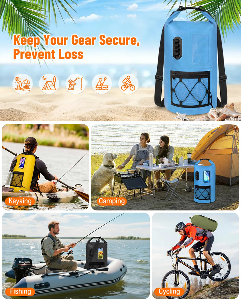 Waterproof Dry Bag, 20L/30L Roll Top Waterproof Backpack with Waterproof Phone Case, Heavy Duty Storage Bag for Women Men, for Travel, Kayaking, Boating, Rafting, Camping, Hiking & Beach Blue