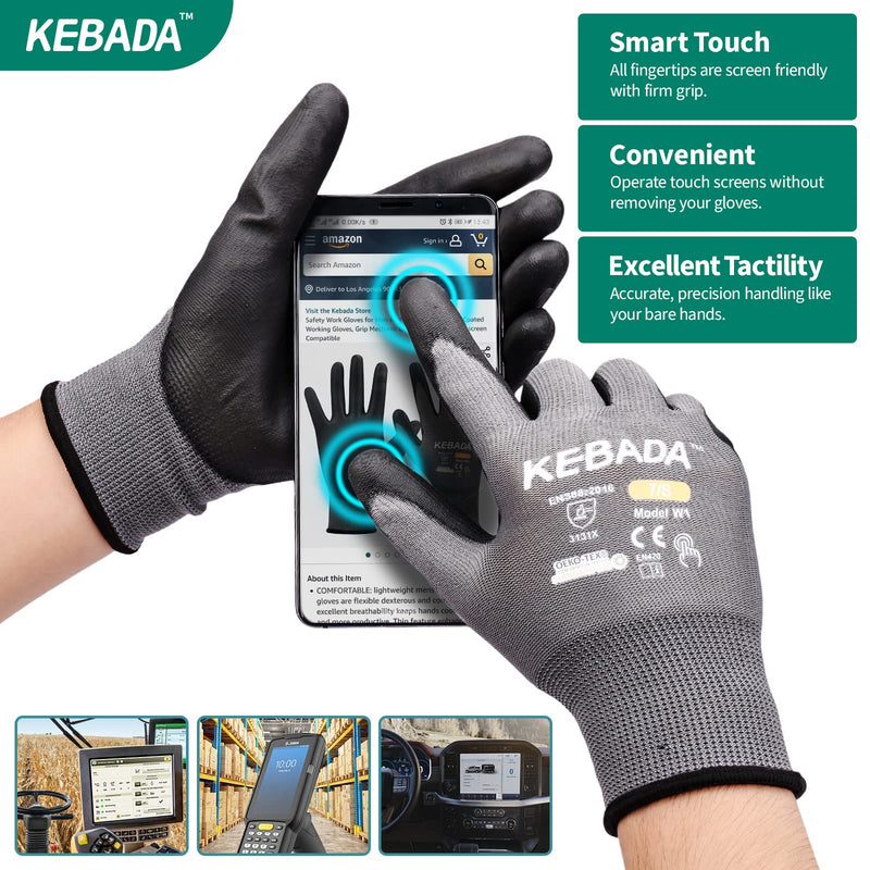 W1 Work Gloves for Men and Women with Grip,12 Pairs Bulk Pack Mechanic Gloves,PU Coating on Palm & Fingers,Breathable Mens Gardening Touchscreen,Lightweight,Gray Large Light Grey - NewNest Australia