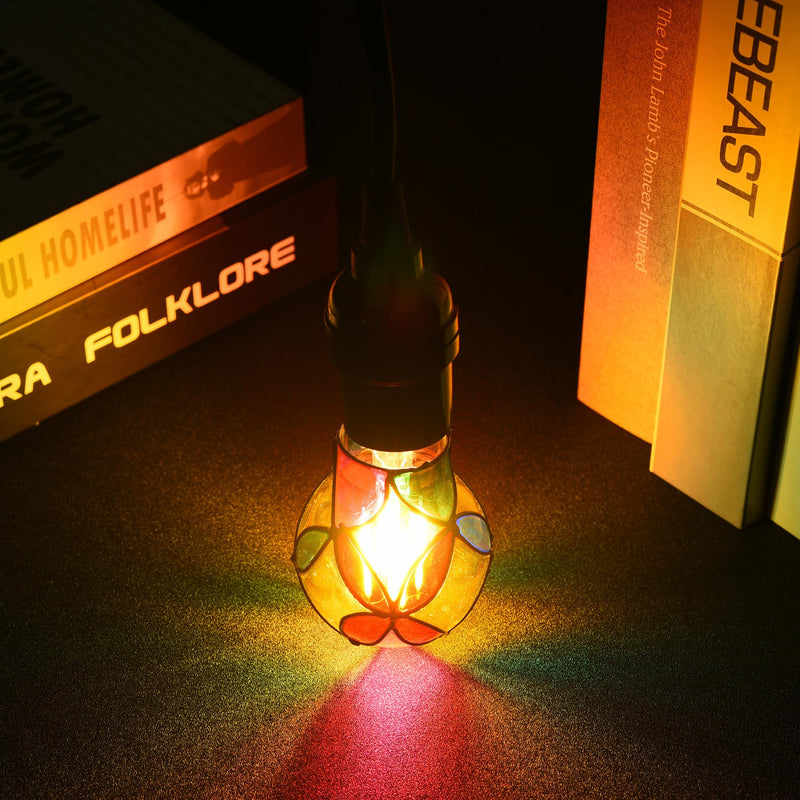 4 Pack Stained Glass Light Bulbs, LED Edison Light Bulb E26 3.5W Replacement Light Bulbs Tiffany Style for Bedroom Living Room Home Christmas Decoration A60-(E26)