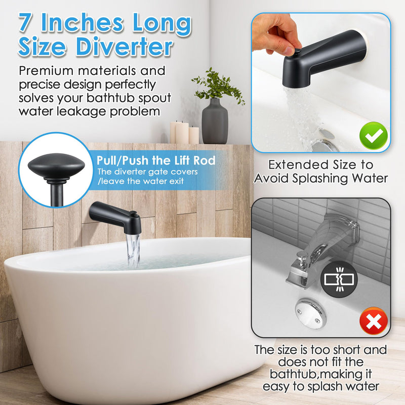 Enhon 7 Inch Slip on Tub Spout with Diverter, Compatible with Moen 3839/Moen 3853, Bathtub Diverter Spout Fits 1/2" Copper Water Tube(5/8" Diameter), 5/32" Hex Wrench(Matte Black,Classic) Matte Black Classic