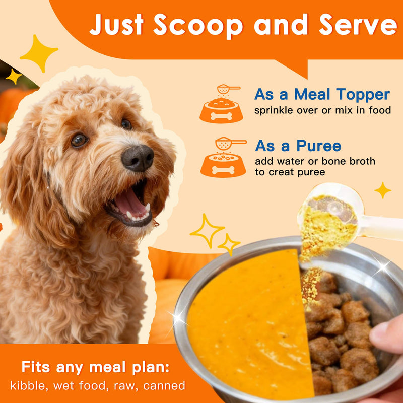 Pumpkin for Dogs and Cats - Pumpkin Powder to Make Puree, Natural Fiber for Dogs with Apple, Carrot, Ginger, Promote Regularity, Support Digestion, Diarrhea, Constipation, 60 Scoops