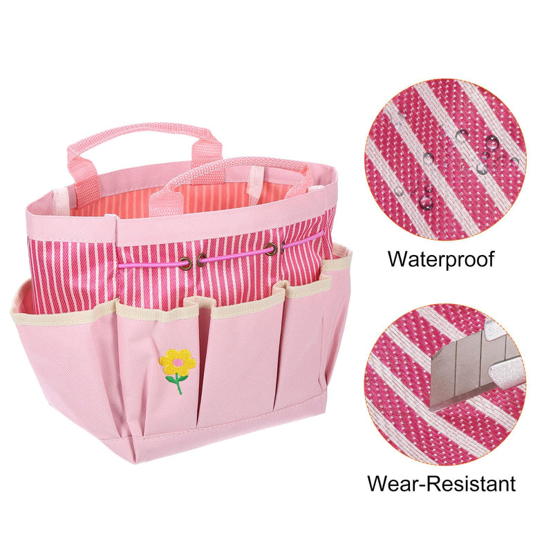 HARFINGTON 2pcs Garden Tool Bag 13.19" x 3.94" x 9.45" Large Oxford Tote Bag with Pockets Gardening Plant Tool Organizer Storage Carrier Store for Outdoor Women Men, Pink