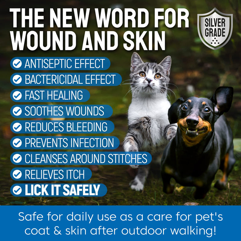 SILVER GRADE Wound Spray Hot Spot Treatment for Dogs, Cats, Pets – Better Use with a Dog Cone – Help with Itching, Irritation, Scratches, Rashes, Bites – Safe Composition – 3 Oz White with blue elements