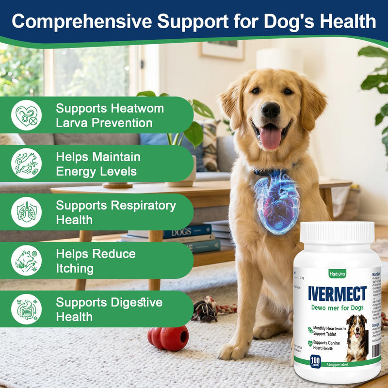 lvermect Tablets for Dog, Supports Canine Heart Wellness, Promotes Circulatory Cardiovascular System, Broad Spectrum Digestive Immune Support, Monthly Wellness Formula, Easy-to-Use Tablets 100 Count