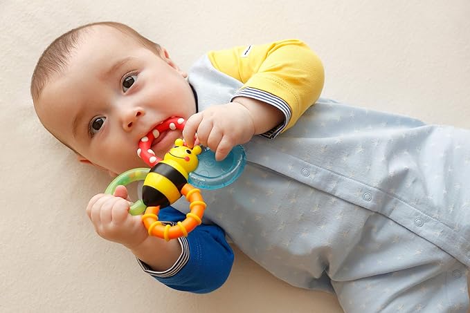 Sassy TYSA80679 Tooth Hardening Rattle for 3 Months Old and Up, Various Tactile Sensations, Bumble Bite Fan - NewNest Australia