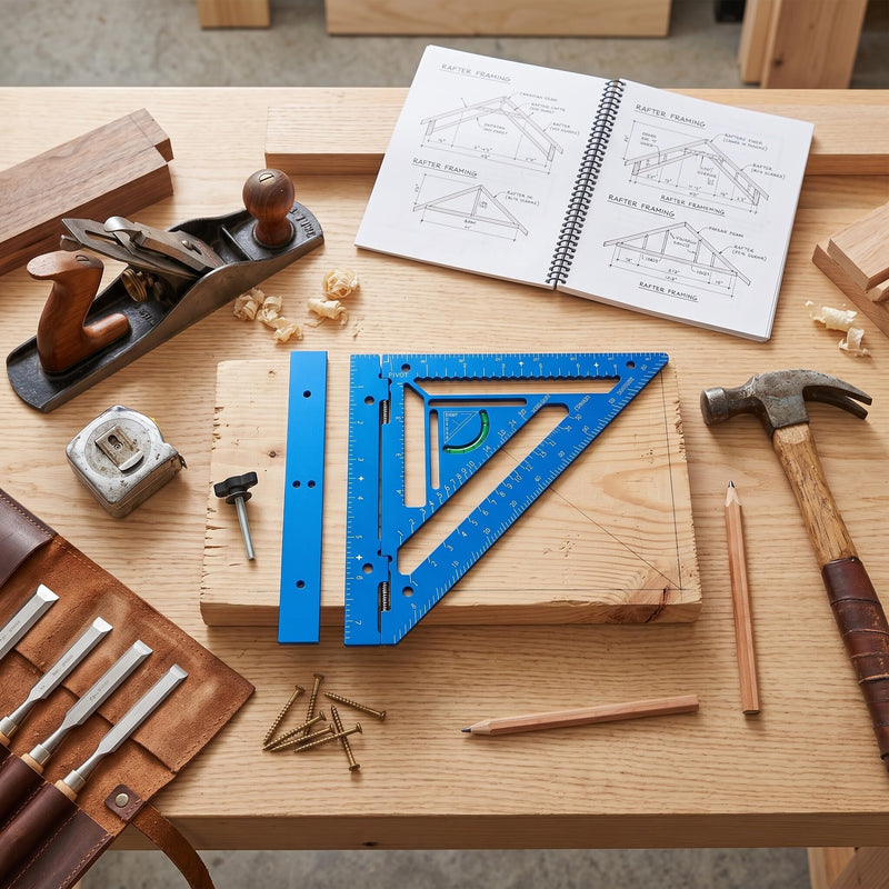 Aluminum Alloy Rafter Square 3-in-1 with Protractor for Precision Carpentry and Woodworking