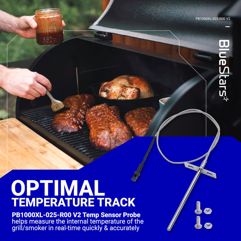 [Upgraded] BlueStars RTD Temperature Probe Sensor, Compatible with Pit Boss Pellet Grills and Smoker, Temp Probe Replacement, Meat Probe Sensor PB1000XL-025-R00 V2 (70123-AMP)