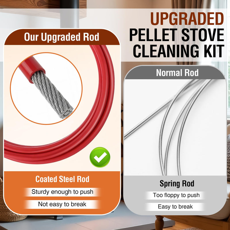 3 Inch Pellet Stove Pipe Cleaning Brush Kit, 10 FT Flexible Steel Rod 3" Brush Head