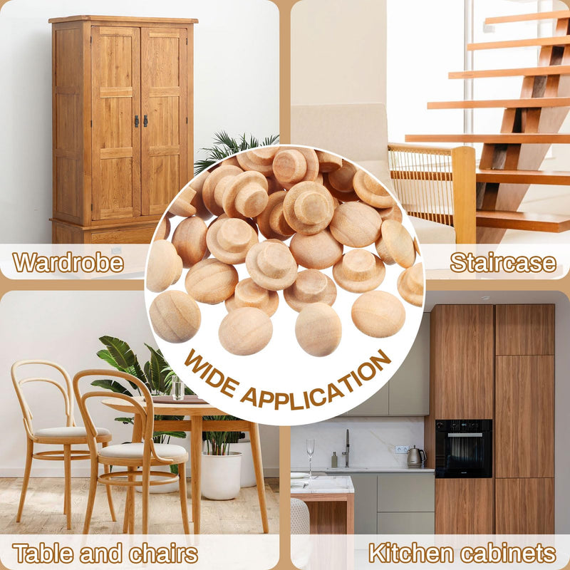 200 Pieces Wood Plugs Screw Hole Plugs Button Screw Plug Wooden Button Plugs Hole Plugs Mushroom Wood Caps Wood Screw Covers Wooden Screw Plugs Hardwood Hole Plugs for Locking Hole(3/8 Inch) 3/8 Inch 200