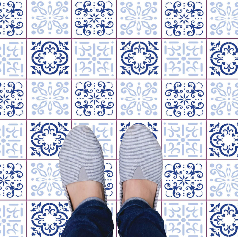 Pack of 4 Tile Stencil Set (4 x 4 inches), Mexican Pattern, Reusable Stencils for Painting Floors/Walls/Furniture, Fits 4” x 4” Tiles, DIY Talavera Mosaic Home Decor, Made in USA 4 x 4 Inches