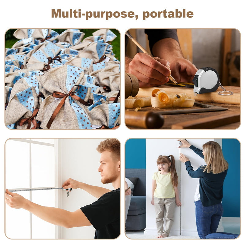 24 Pieces Mini Tape Measure Keychains 3 ft Small Retractable Measuring Tape with Lock Pocket Portable Measurement Tape Bulk for Construction Party Favors Birthday Gift White