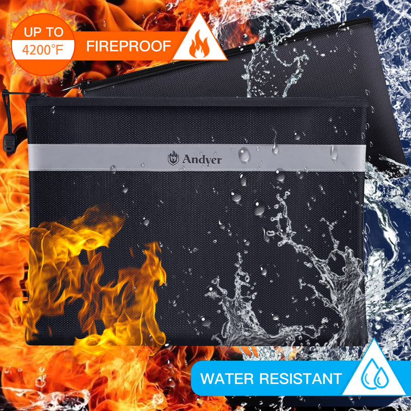 Fireproof Document Bag with Money Bag - 2 Pack 13.4" x 10" and 11" x 6" Waterproof Fireproof Money Bag for Cash, Small Fireproof Safe Pouch, Fire Proof Bag for Documents/Valuables with Zipper