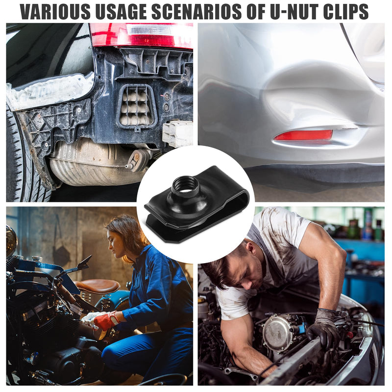 25 Pcs Extruded U Type Nuts Bumper Fender U Style Clip on Nut Extruded U Style Nuts Spring Nuts Black U Style Fasteners for Automotive Metal Fender Grill Retainer Clips(M6) M6