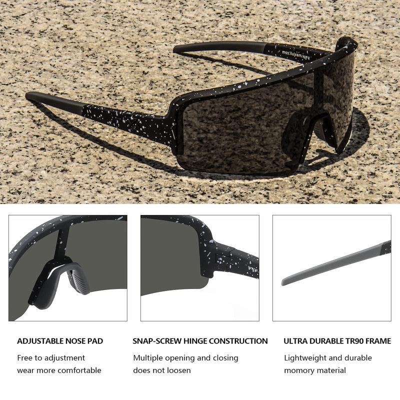 MAXJULI Polarized Sunglasses for Men Women, Windproof Outdoor Sports Cycling Running UV400 Protection Sun Glasses 8121 G2 Semi Rimless -Black With Spots/Gray Lens