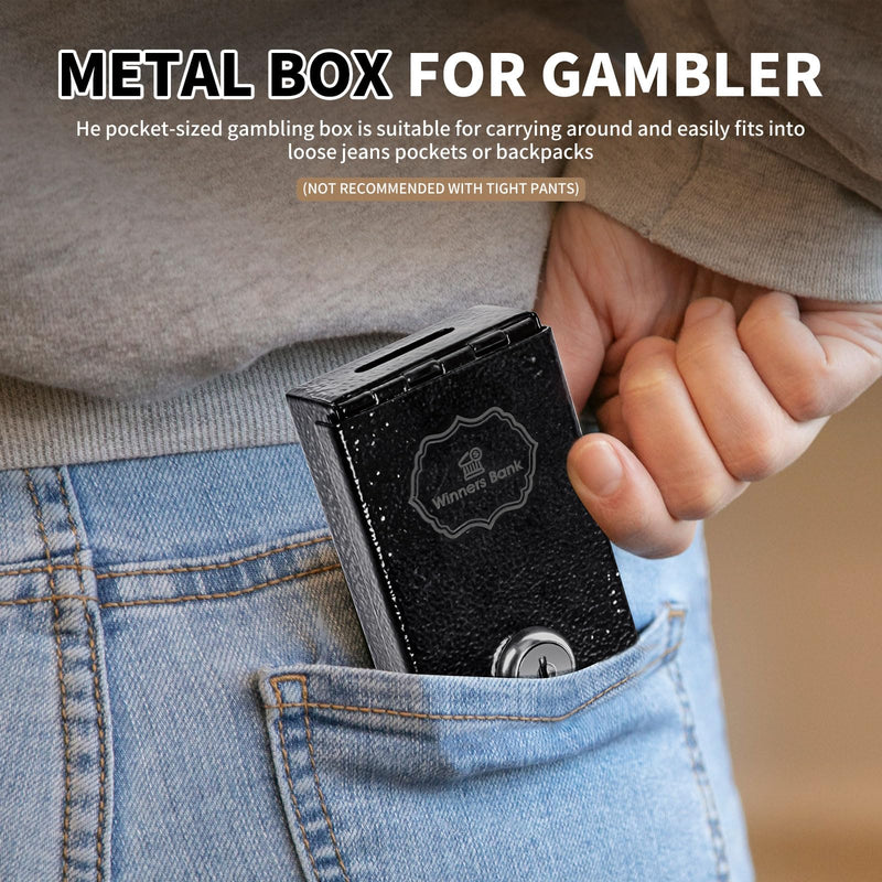 Winners Bank, Metal Box For Gambler, Winner Bank With Key Casino, Mini Lock Box For Gamblers, Gambling Box Portable Safe Casino Money Pocket Sized Cash Box with Key Go Home Money (1Pack) Black