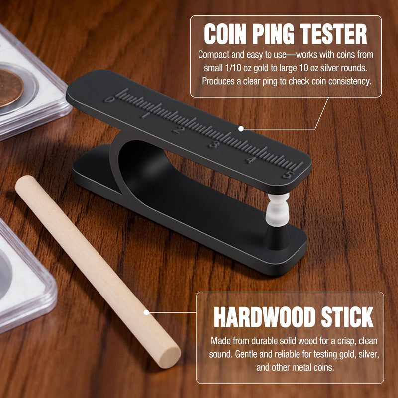 Portable Coin Ping Tester for Authenticity Check – Clear Sound & Size Comparison Tool, Easy to Use, Black
