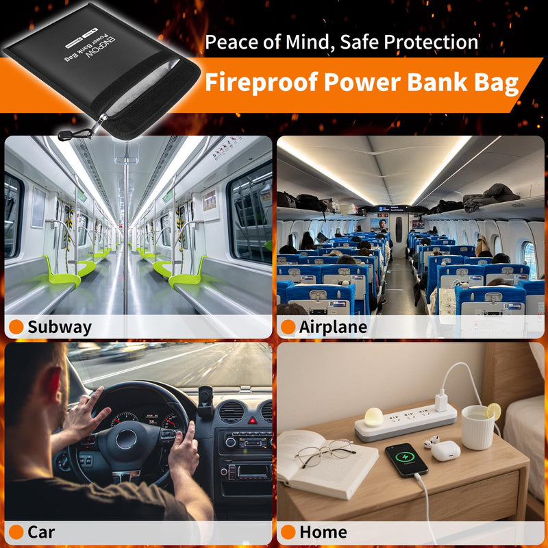 ENGPOW Fireproof Organizer Travel Bag, Heat Insulated＆Explosion-Proof Electronic Carry Case, Portable Home Travel Safe Storage for Power Bank,Phone,Cables,USB Drive and Charging Protection, 9''x7'' 9'' x 7''