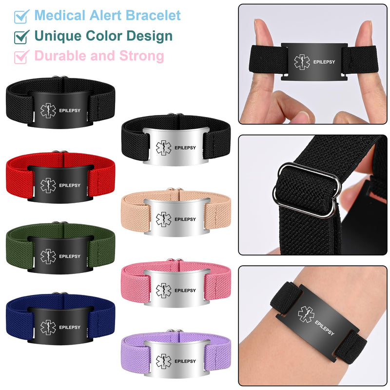 Medical Alert Bracelet for Women Men, Adjustable Medical Alert ID Wristband for Diabetic D.N.R Pacemaker Epilepsy Black