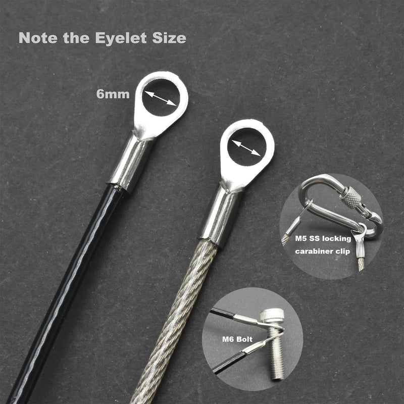 10 Pcs 1/8"(3mm) Wire 12" Vinyl Coated Stainless Steel Cable with Eyelets Short Wire Rope Lanyard Lock Security Chain Link for Outdoor Gates, Black(1/8"x12") 3mm(T) x 12 in/30cm(L)