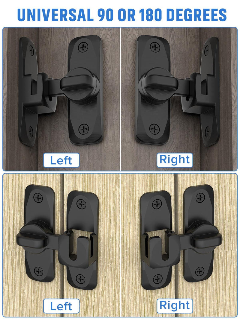 90/180 Degree Flip Barn Door Lock, Protect Privacy - Security Sliding Door Latch, Small Gate Latches Hardware for Barn, Garden, Bathroom, Cabinet, Window (Black-2PCS) Black-2PCS