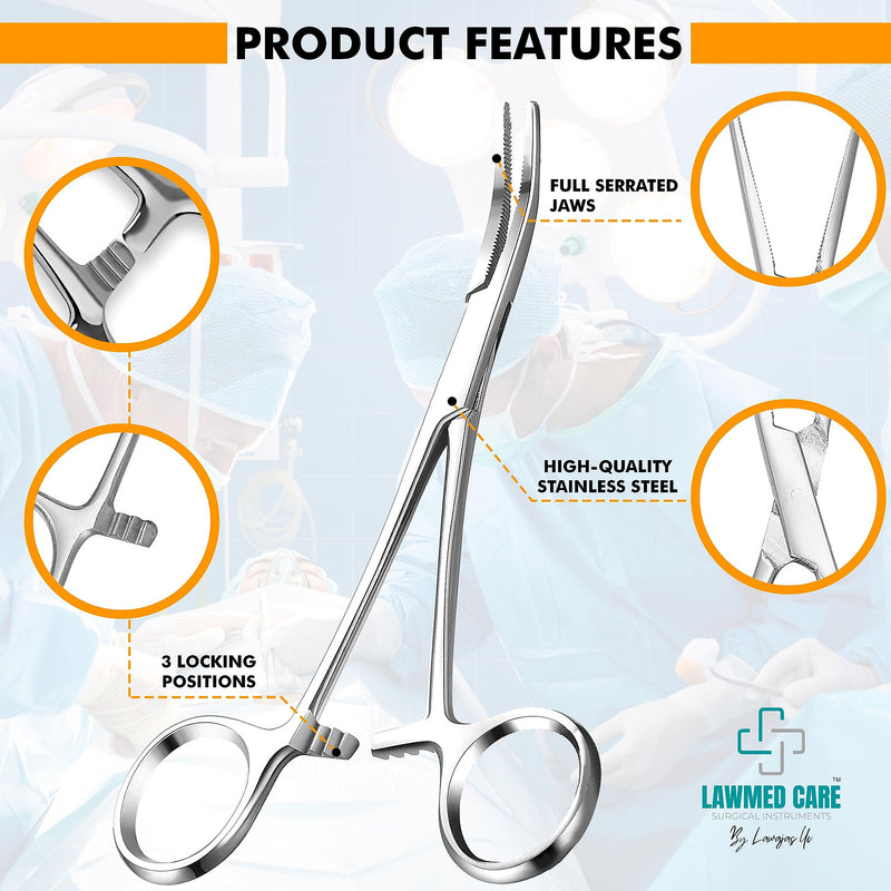 Kelly Hemostat Forceps - Precision Surgical Tool for Medical and Crafting Applications (5.5" Curved) 5.5" Curved