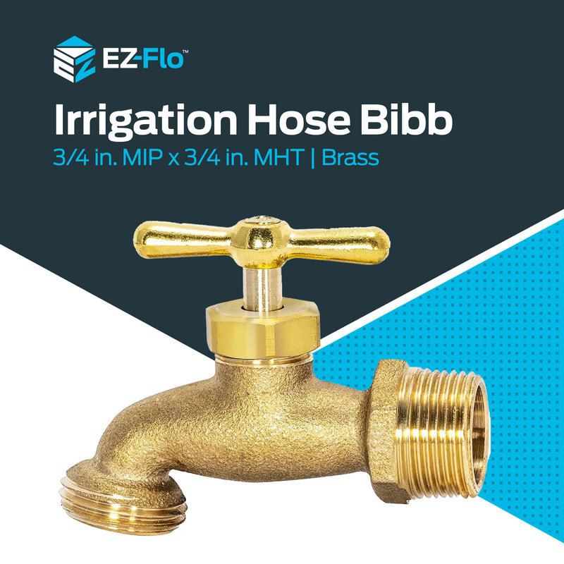 EZ-FLO Irrigation Hose Bibb, 3/4 Inch MIP Connection, 3/4 Inch MHT Connection, Brass Plumbing Fitting, 20183 3/4 in.