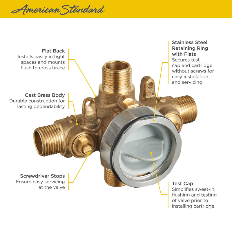 American Standard RU101SS Flash Shower Rough-in Valve with Universal Inlets and Outlets with Screwdriver Stops, Unfinished 47.17 cubic inches