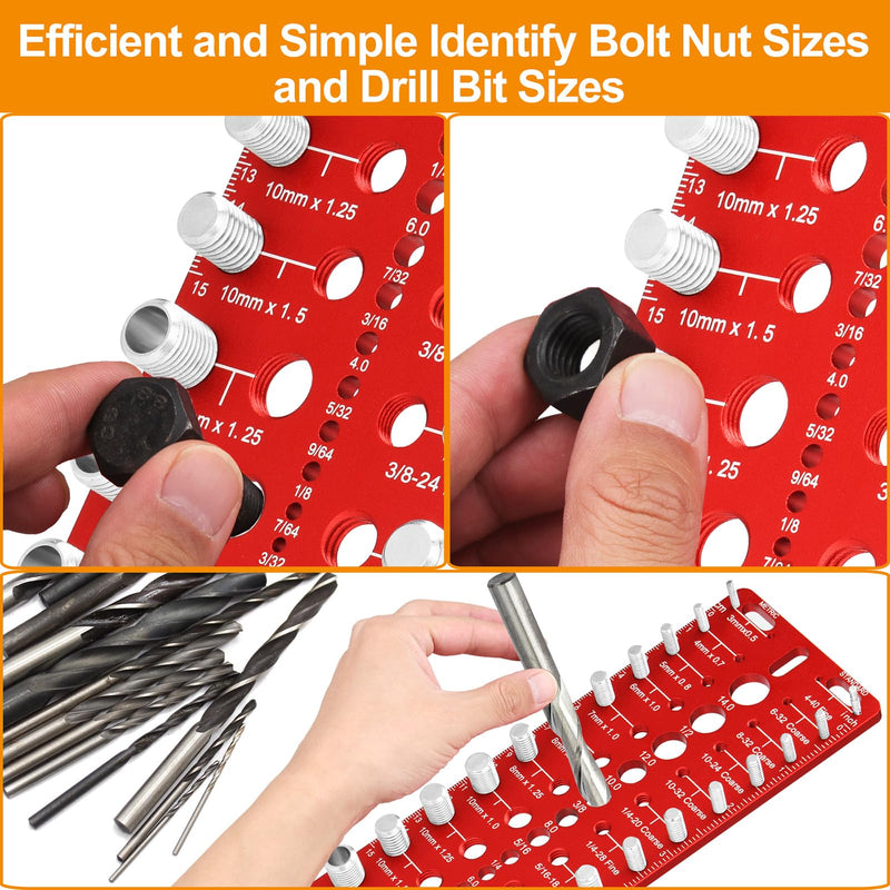 Thread Checker - 30 Nut & Bolt Thread Checker, Bolt Size and Thread Gauge 15 Standard and 15 Metric Sizes & 19 Drill Bit Gauge, Bolt and Nut Identifier Gauge for Easy Verifying Sizing