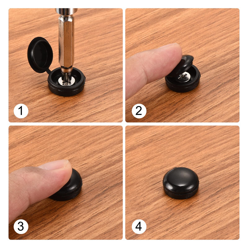 uxcell 150Pcs Screw Cover Caps, Plastic Hinged Screw Covers, Snap Washer Covers Screw Caps for Furniture and Walls, Black/White/Grey 150